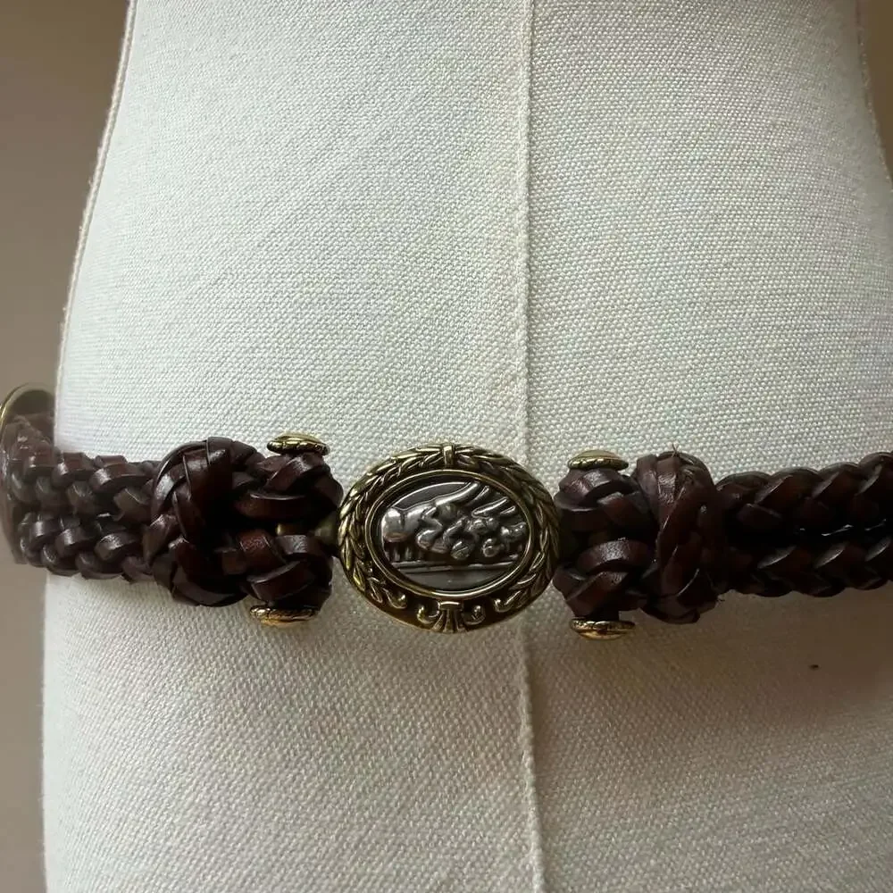 Vintage Brighton Braided Leather Belt Brown Western Equestrian Toggle
